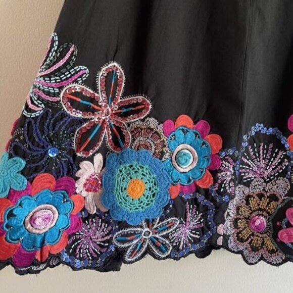 Colorful Midi Skirt Waist 28 Crochet Beaded Embroidered Black Vanity Collection - Picture 4 of 8